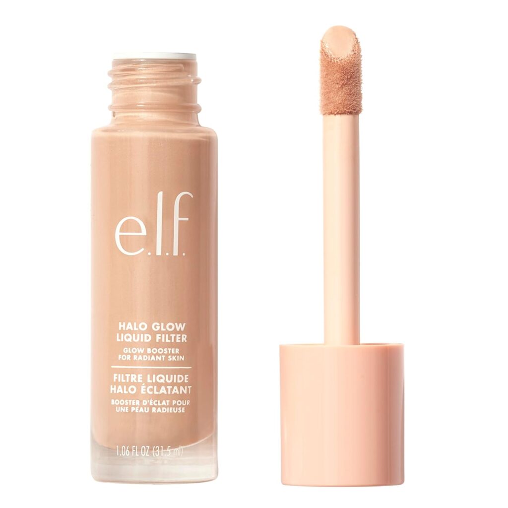 e.l.f. Halo Glow Liquid Filter bottle with radiant glow on skin