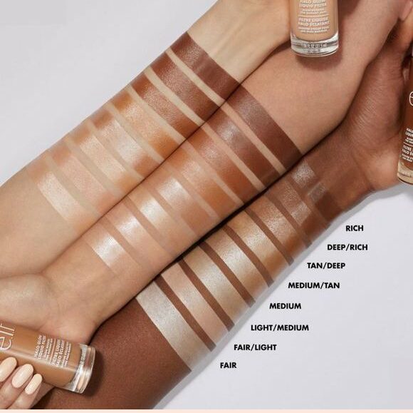 e.l.f. Halo Glow Liquid Filter bottle with radiant glow on skin